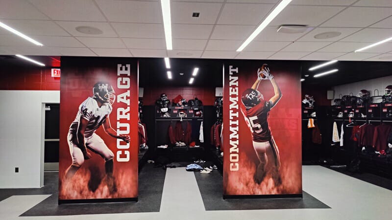 An image of the locker room's interior signage.